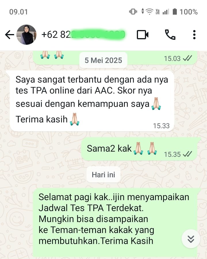 tes tpa online PT. AAC 
